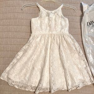 Soft White lace flower girls dress, knee length